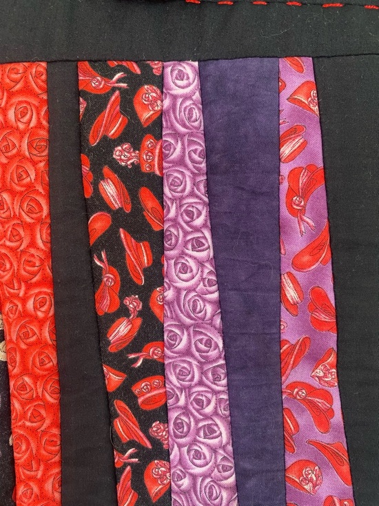 Handmade Quilted Striped Tote Bag in Black, Red & Purple “ Red Hat Society “ - Picture 3 of 11